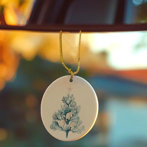 Blue Coastal Coral Shell Tree Christmas Ceramic Ornament Gifts