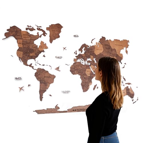 Handmade 3D Wood World Map Wall Art Large Wall Decor Track Your World Travels