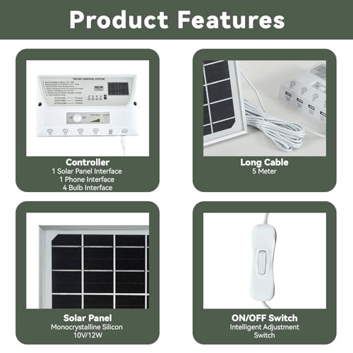 Solar Powered Indoor & Outdoor Pendant Lights with 4 LED Bulbs