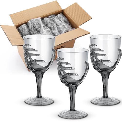 24 Pcs 12oz Halloween Skeleton Hand Goblets Clear Plastic Halloween Cups Skull Wine Glass Set for Creepy Spooky Party Decorations (24 Count)