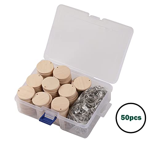 50pcs Round Wood Circles with Keychain