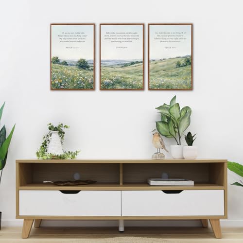 KAlRNE Scripture Wall Art Botanical Green Print Bible Verse Set (3 Count)