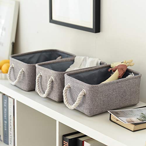 Foldable Small Storage Baskets with Strong Cotton Rope Handles [6 (6 Count)