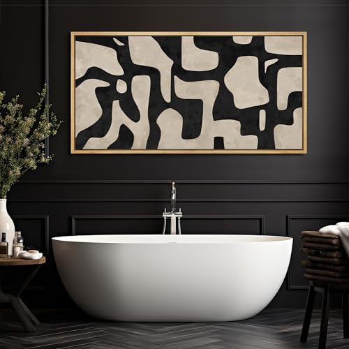 Extra Large Framed Canvas Print Wall Art Abstract Contours Black and White Illustrations Antique Retro Fine Art Illustrations Decorative Colorful for Bedroom
