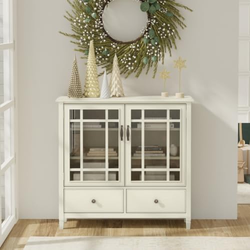 Connaught 46" Wide Solid Wood Tall Cabinet in Antique White