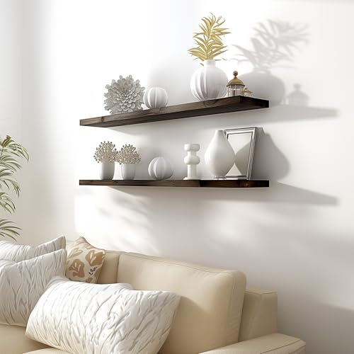 48 Inch Floating Shelves for Wall Rustic Brown Wood Wall Shelves for Bedroom Set of 4 (4 Count)