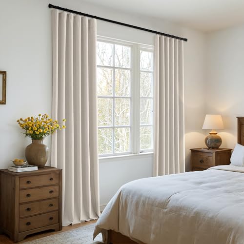 100% Blackout Back Tab Pleat Linen Curtains 50" Wx63 L