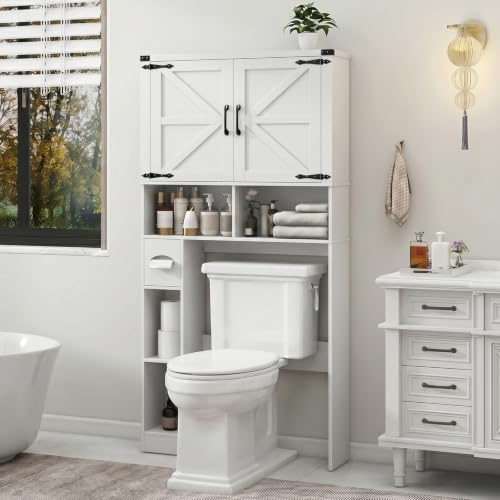 Over The Toilet Storage Cabinet with 2 Barn Doors