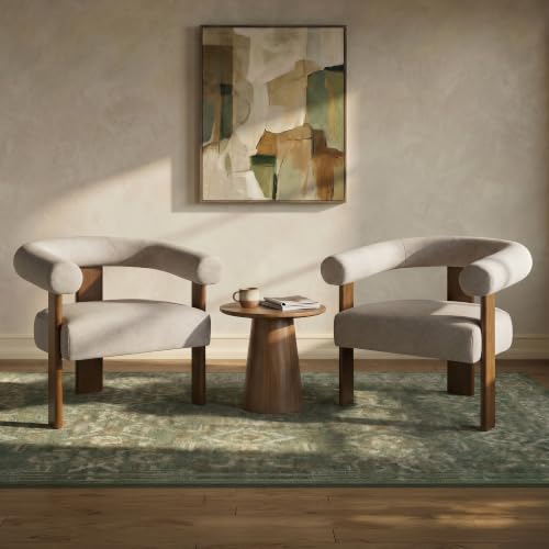 Barrel Accent Chairs Set of 2 with Armrests and Walnut Wood Legs (2 Count)