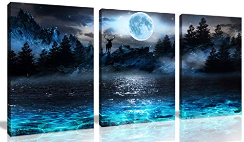 Moon Deer Ocean Landscape Picture Wall Art For Living Room & Bedroom