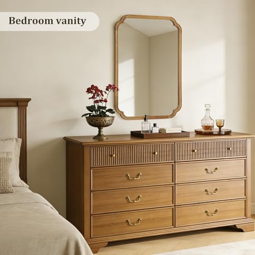 28" x 40" Rounded Corner Arch Wall Mirror with Wood Frame for Entryway
