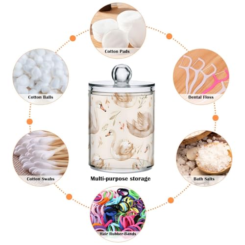 2 Pack Qtip Holder Organizer Dispenser Swans and Grass Bathroom Storage Canister Cotton Ball Holder Container for Cotton Pads (2 Count)