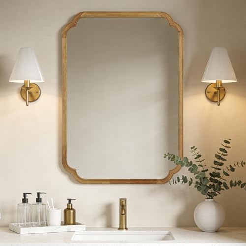 28" x 40" Rounded Corner Arch Wall Mirror with Wood Frame for Entryway