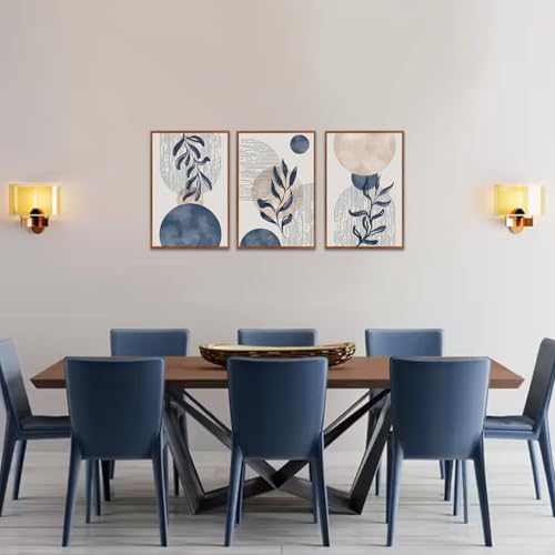 Boho Blue Plant Abstract Geometric Botanical Wall ArtSet