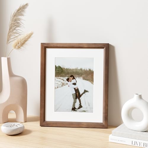 8x10 Picture Frame Set of 4 Natural Solid Walnut Photo Frames with 5x7 Removable Mat Wall Hanging Large Handcrafted Frame with HD Plexiglass Wall and Tabletop Display Large Poster Frame (4 Count)