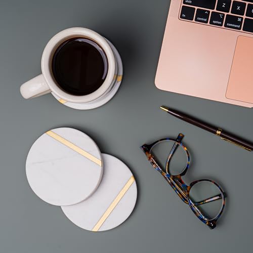 Marble Coasters with Gold Brass Inlay (6 Count)