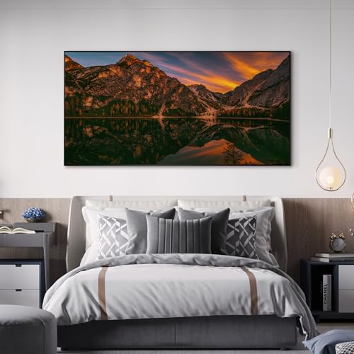 36"x72" Extra Large Framed Wall Art Majestic Mountain Landscape Reflected in Lake at Sunset for Home Living Room Bedroom Decor
