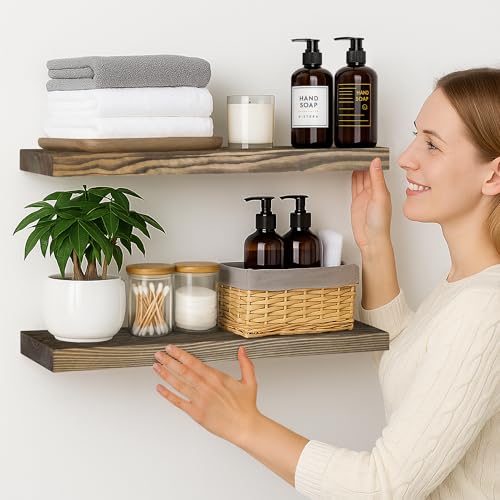 30 inch Walnut Floating Shelves for Wall Set of 2 (2 Count)