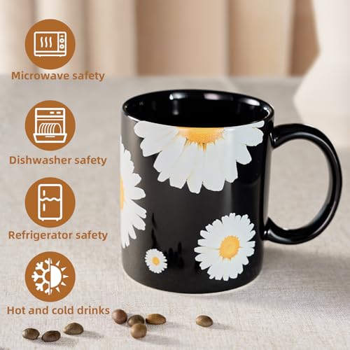 12Oz Daisy floral Black Ceramic Mug