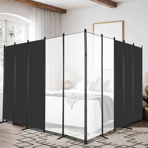 10 Panel Black Room Divider 6ft Tall Indoor Folding Privacy Screen