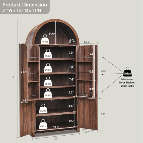 71" Tall Arched Bathroom Storage Cabinet