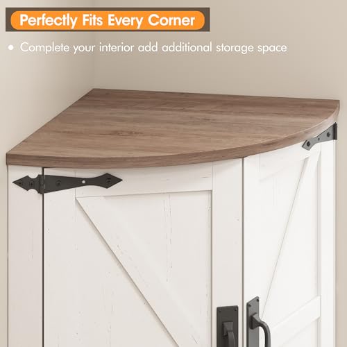 64.8" Tall Farmhouse Corner Cabinet with 4 Doors and 5 Storage Shelves
