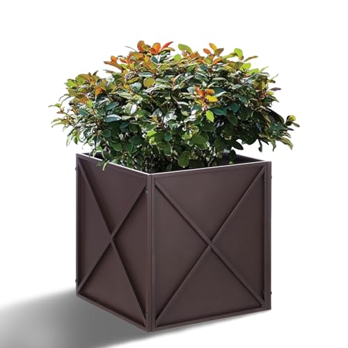 Metal Square Planter Box Tall Planters for Outdoor Plants Modern Heavy Duty with Drainage Holes for Outside Indoor Patio Deck