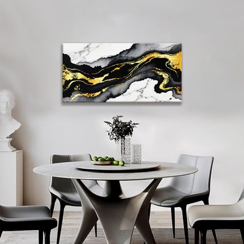 Black And Gold Abstract Wall Art Small Size Home Wall Decor 20"X40"