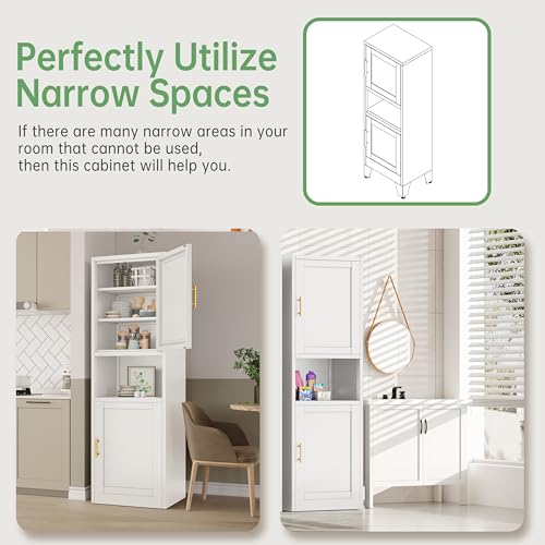Tall Narrow Storage Cabinet 66.93" H Tall Bathroom Cabinets Metal Pantry Cabinet
