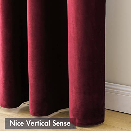 Burgundy Red Blackout Velvet Curtains Drapes 96 Inch Long 52"x96" (2 Count)