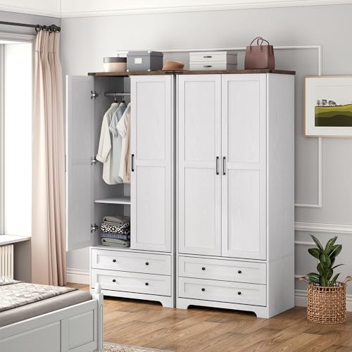 Wooden Armoire Wardrobe Closet with Drawers (2 Count)