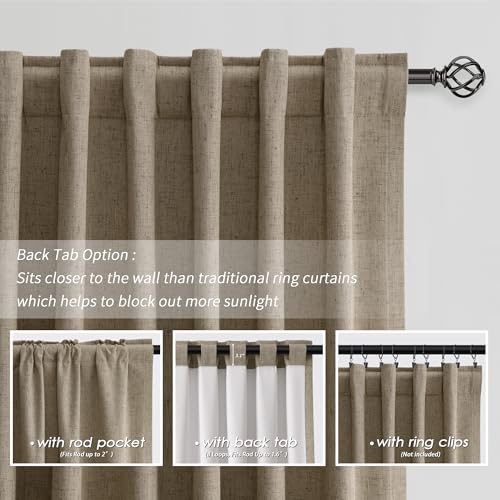 100% Blackout Linen Curtains for Bedroom 96 inches Long