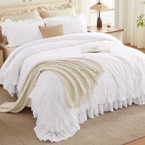 White Twin Size Ruffle Comforter Set