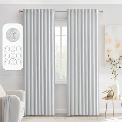 Greyish White Back Tab Blackout Curtains 52x84 Inch Length 2 Panels (2 Count)