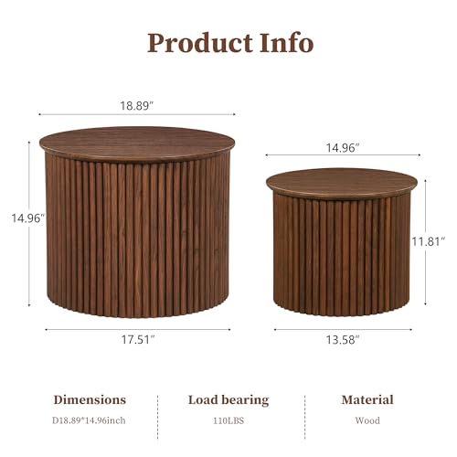Small Fluted Round Nesting Coffee Table Set of 2 (2 Count)