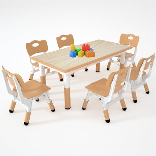 Kids Study Table and 6 Chairs Set
