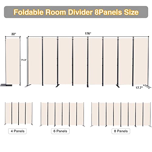 Room Divider 8 Panel Folding Privacy Screens with Wider Feet