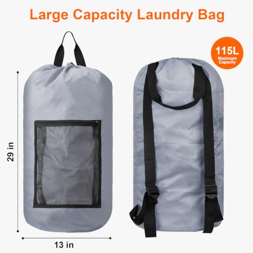 Laundry Bag Backpack Durable Laundry Bag with Shoulder Straps and Mesh Pockets Portable Laundry Hamper Dirty Clothes Bag for College