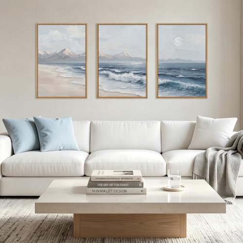 Blue Ocean Wave Framed Canvas Wall Art