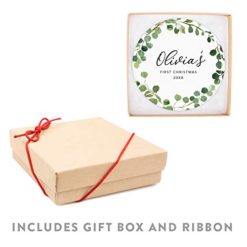 Personalized Round Ceramic Porcelain Christmas Tree Ornament Keepsake Collectible New Baby Gift