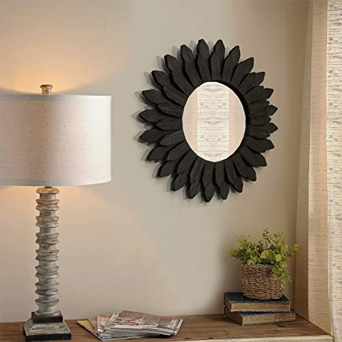 Boho Wall Decor Mirrors for Wall 2 Pack 12 inch Wood Decorative Mirror for Room Decor Rustic Farmhouse Mirror for Bedroom Bathroom Living Room Kitchen Black (2 Count)