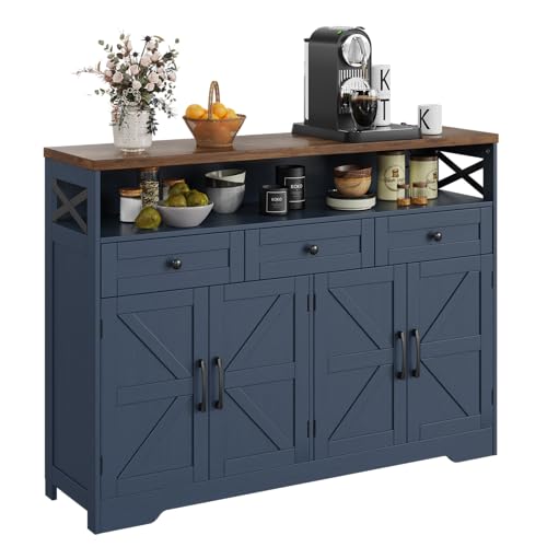 Farmhouse Buffet Cabinet with Drawers & Open Shelf