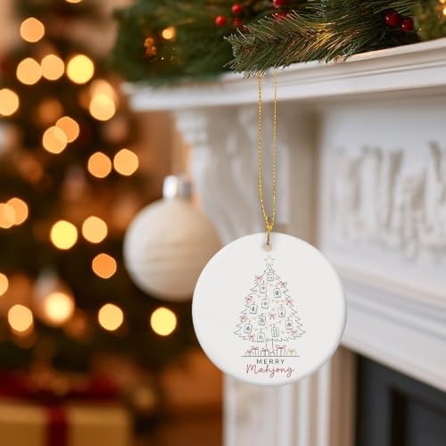 Line Art Mahjong Christmas Tree Ceramic Ornament Gifts