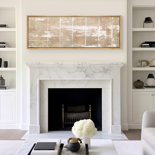 Large Framed Canvas Print Wall Art Beige White Abstract Antique Retro Fine Art Illustrations Decorative Colorful for Bedroom
