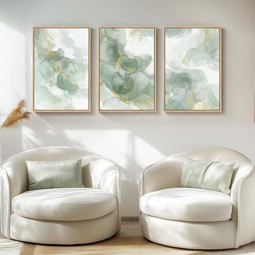 Framed Sage Green Abstract Wall Art for Bedroom (3 Count)