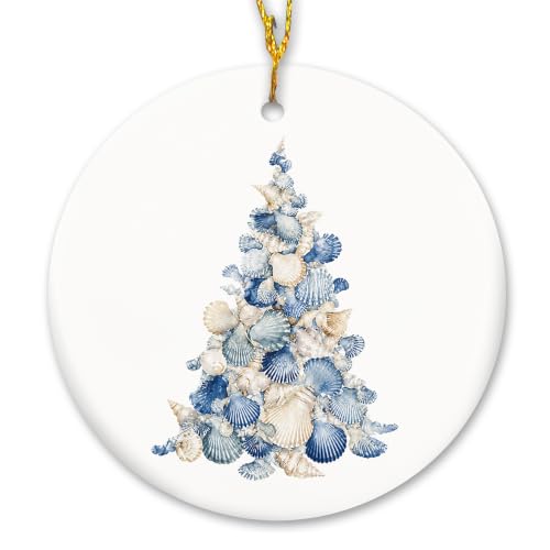 Blue Scallop Seashell Tree Christmas Ceramic Ornament Gifts