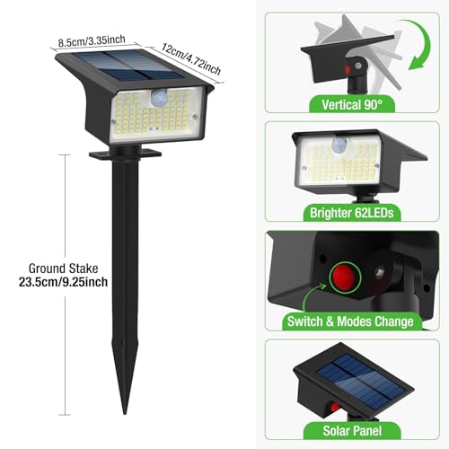 6 Pack 62 LED Solar Spot Lights Outdoor Motion Sensor with 3 Modes (6 Count)