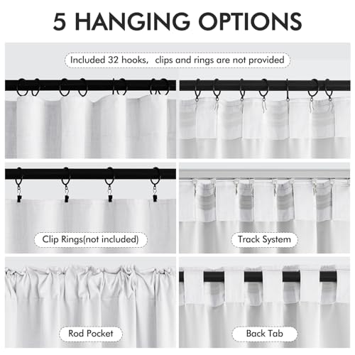 100% Blackout Back Tab Pleat Linen Curtains 50" Wx96 L (2 Count)