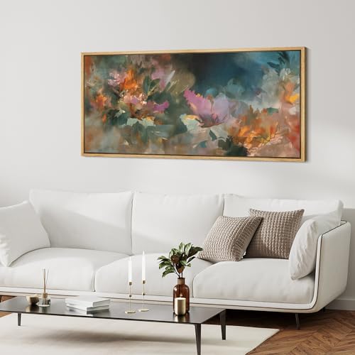 Extra Large Framed Canvas Print Wall Art Colorful Abstract Floral Antique Retro Fine Art Illustrations Decorative Colorful for Bedroom