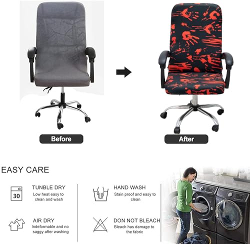 Halloween Office Chair Covers Bloody Handprints Footprints on Black Horror Theme Print Stretchable Slipcover for Modern Simplism Style High Back Boss Chair